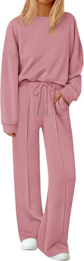 2 Piece Sets For Women Fall Long Sleeve Sweatshirt & Wide Leg Pants