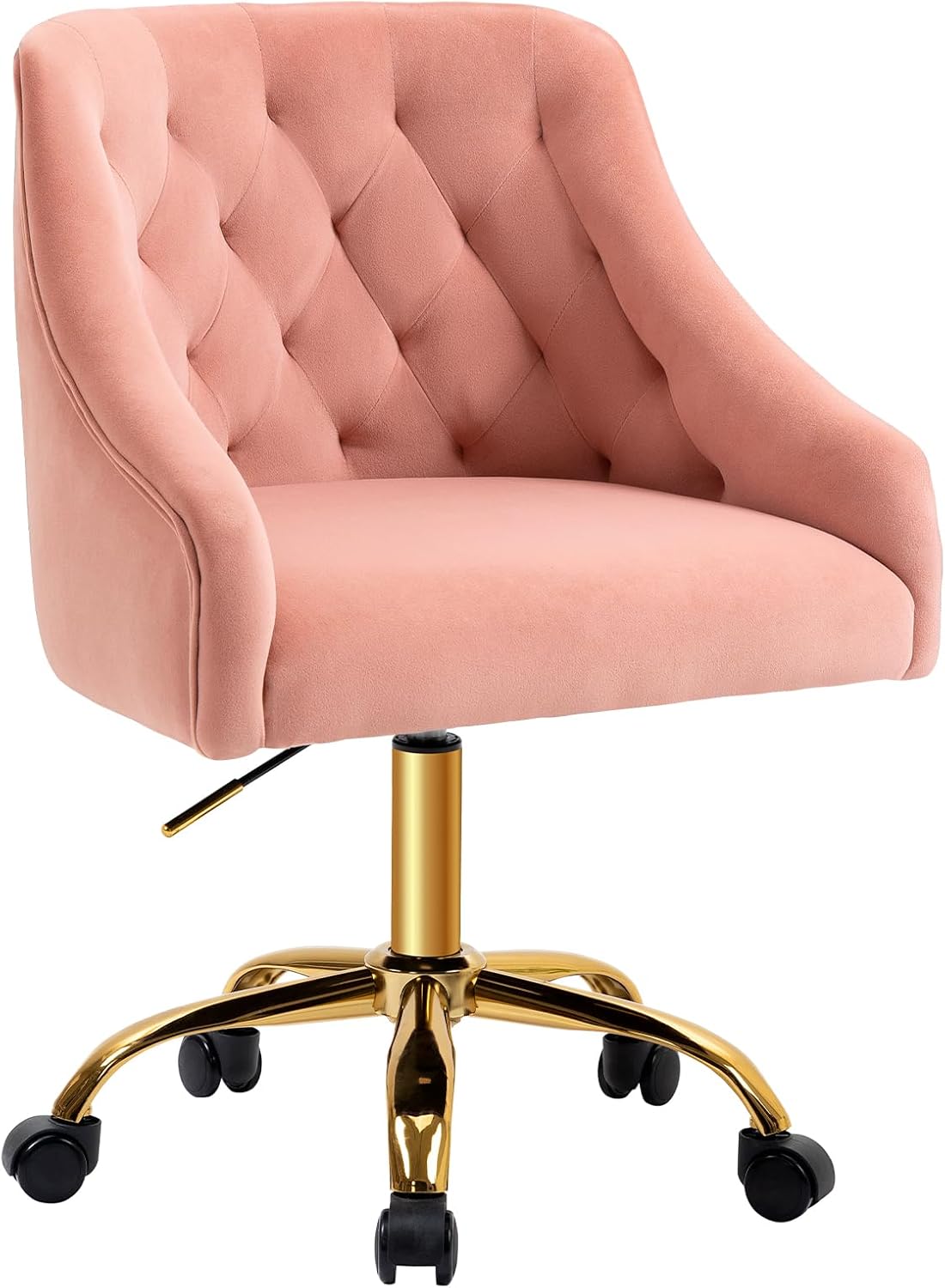 MOJAY Velvet Home Office Desk Chair with Gold Wheels for Girls