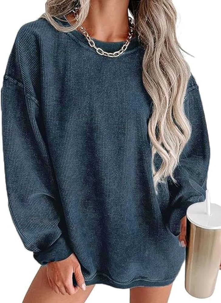 Womens Crewneck Oversized Corduroy Sweatshirt for Casual Style