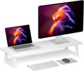 TEAMIX White Dual Monitor Riser for Office Desk Organization