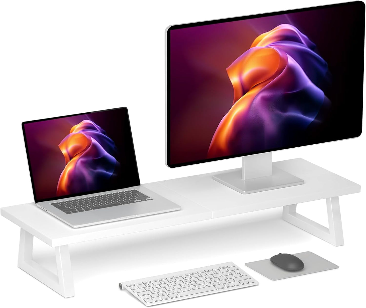 TEAMIX White Dual Monitor Riser for Office Desk Organization