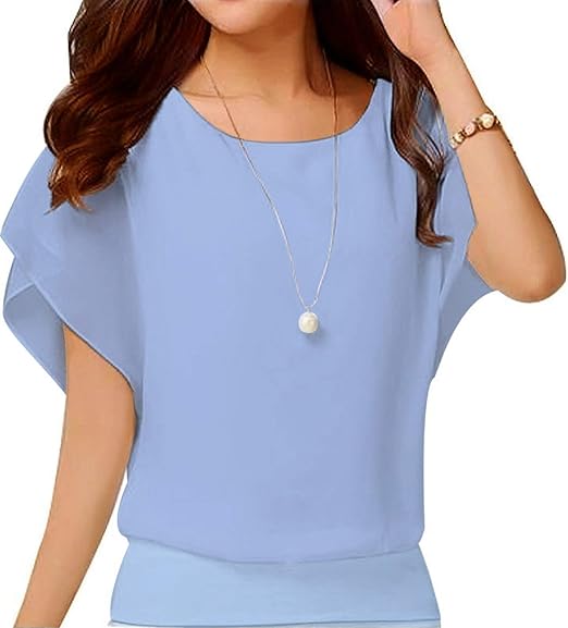 VIISHOW Women's Summer Loose Casual Short Sleeve Chiffon Top