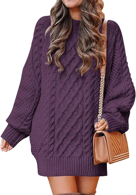 ANRABESS Women 2023 Fall Oversized Cable Knit Sweater Dress