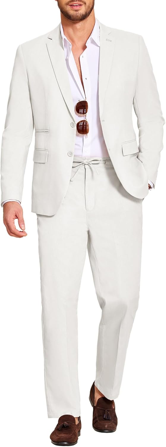 Stylish COOFANDY Men's 2 Piece Linen Suit Set for All Occasions