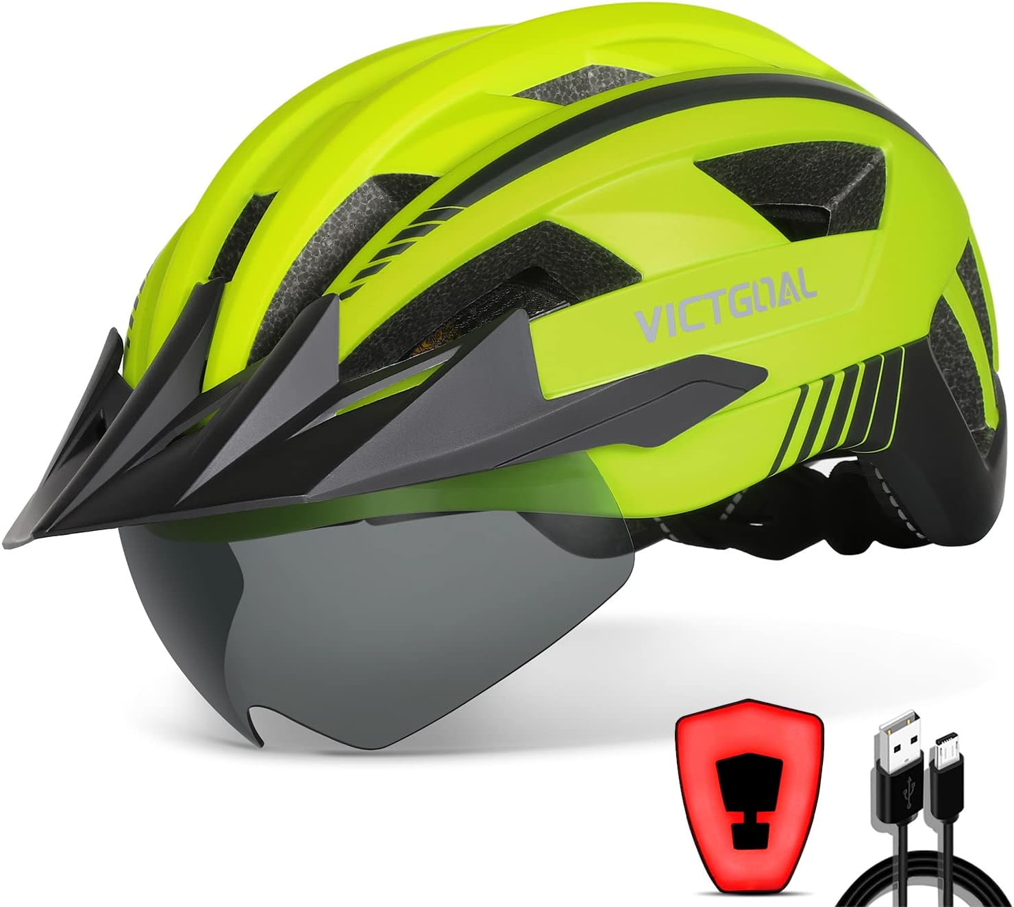 VICTGOAL Bike Helmet with USB Light and Magnetic Goggles