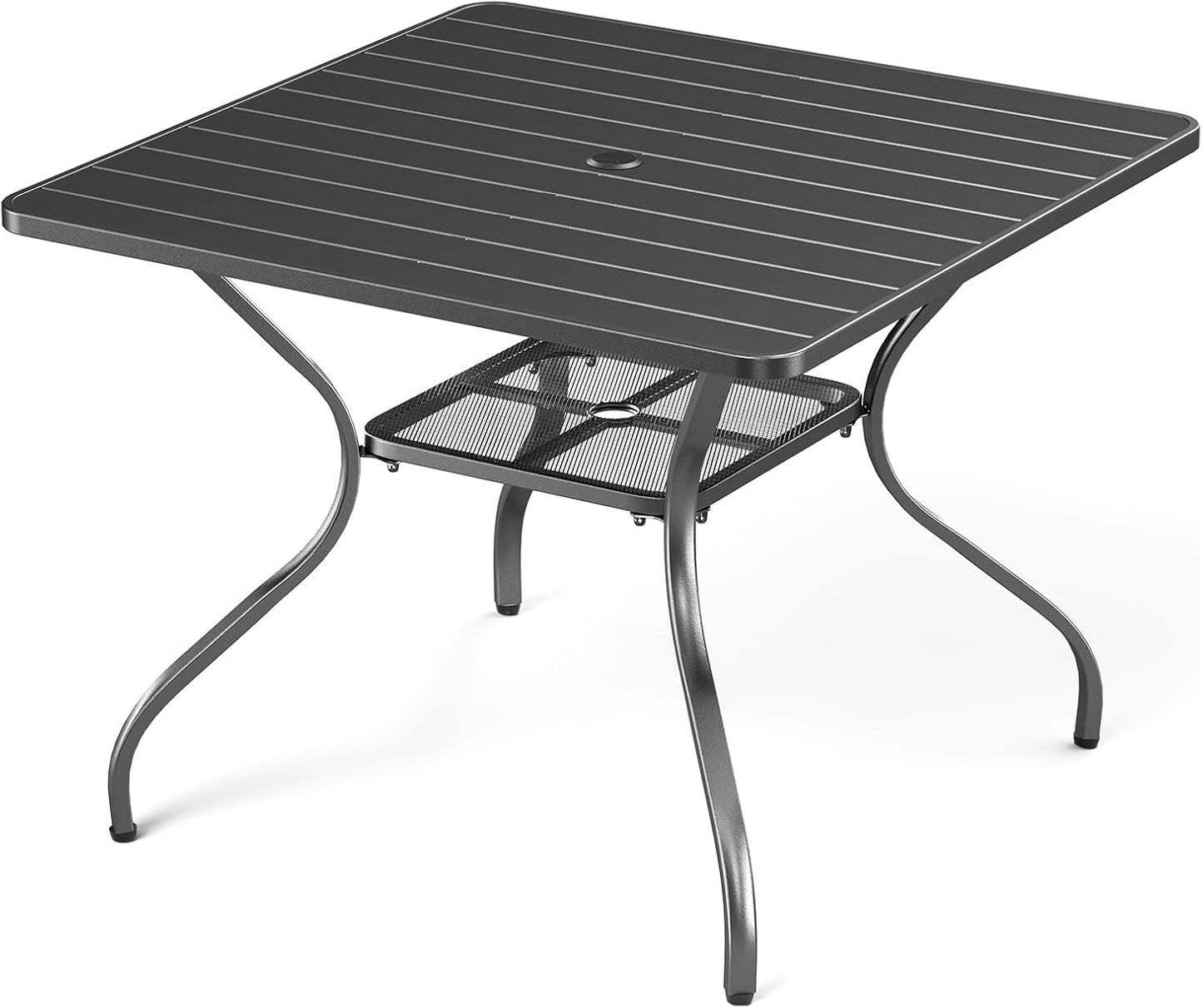 Patio Tables Outdoor Dining Table with 2-Tier Storage Shelf