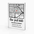 Custom Our First Date Map Block - Personalized Couple Map Plaque