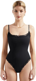 Women Square Neck Lace Bodysuit Sleeveless Spaghetti Strap SUUKSESS