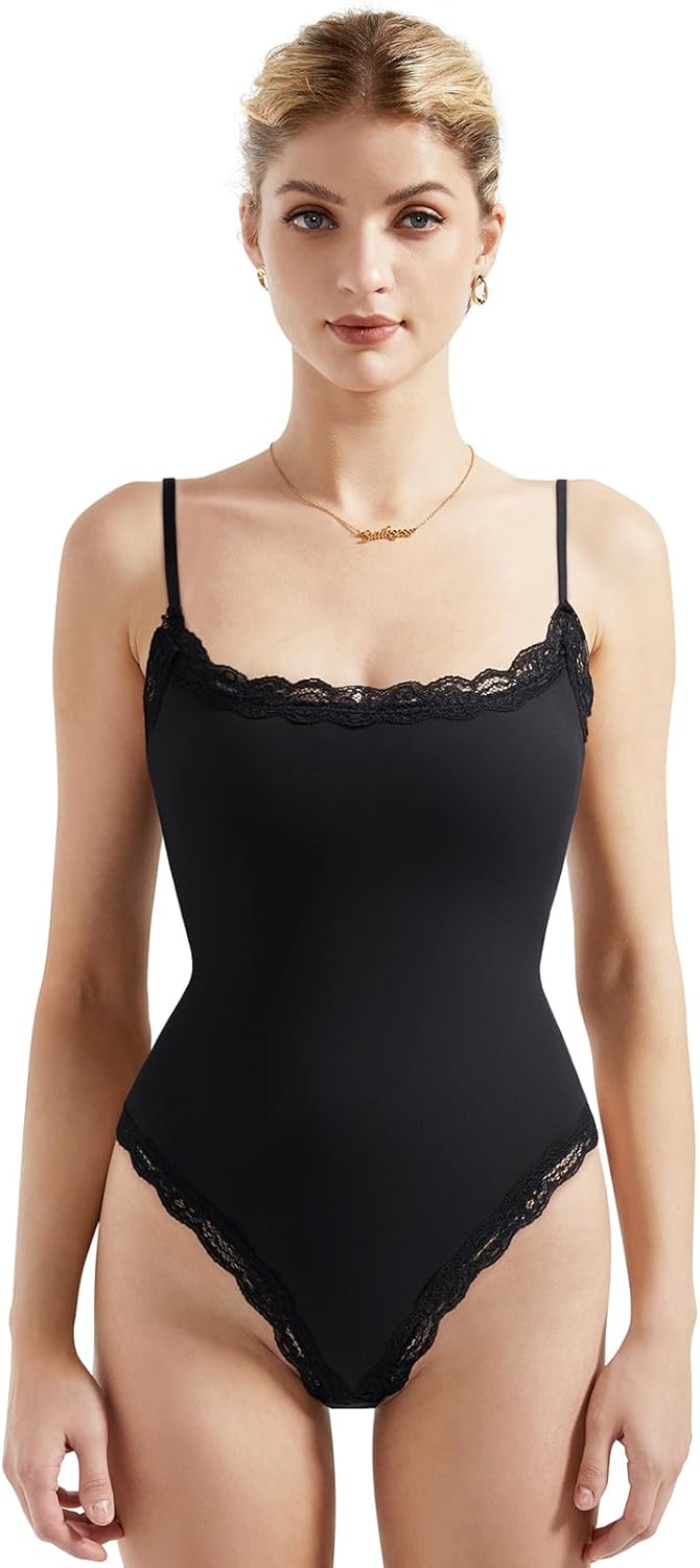 SUUKSESS Women Square Neck Lace Bodysuit for Stylish Outfits
