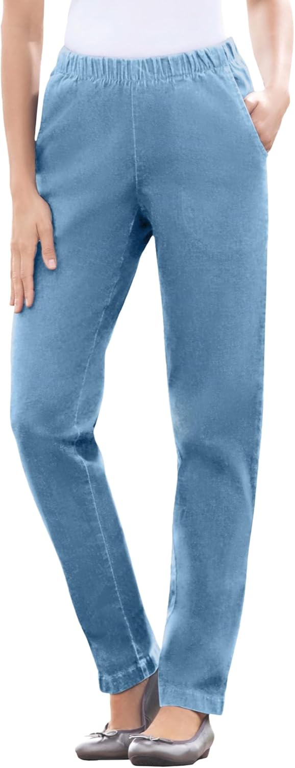 Woman Within Plus Size Straight Leg Elastic Waist Denim Jeans