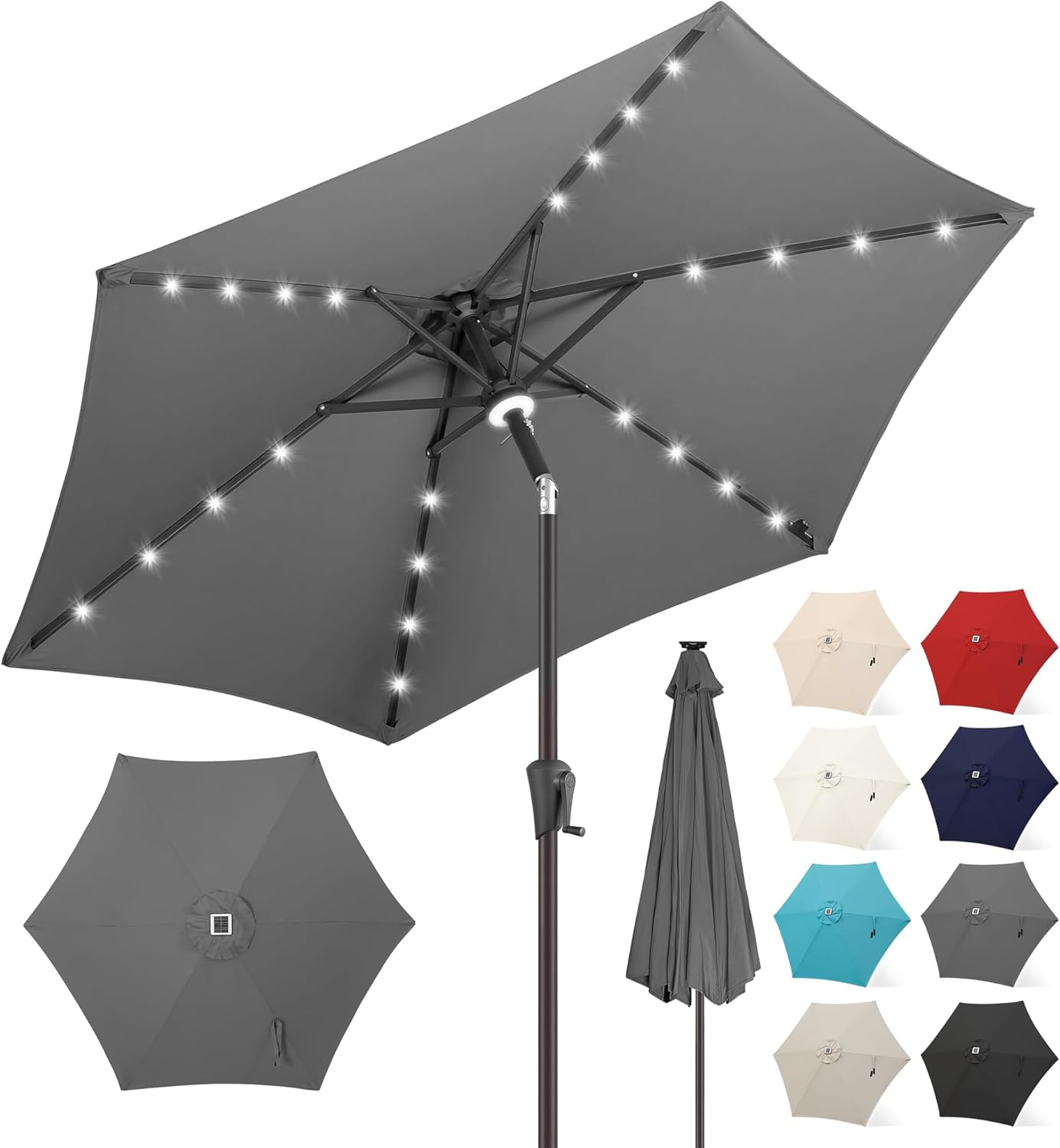 7.5 ft Solar Powered Outdoor Market Patio Umbrella with LED Lights