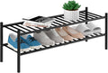 2-Tier Bamboo Long Shoe Rack Free Standing Wood Shoe Shelf - Stackable