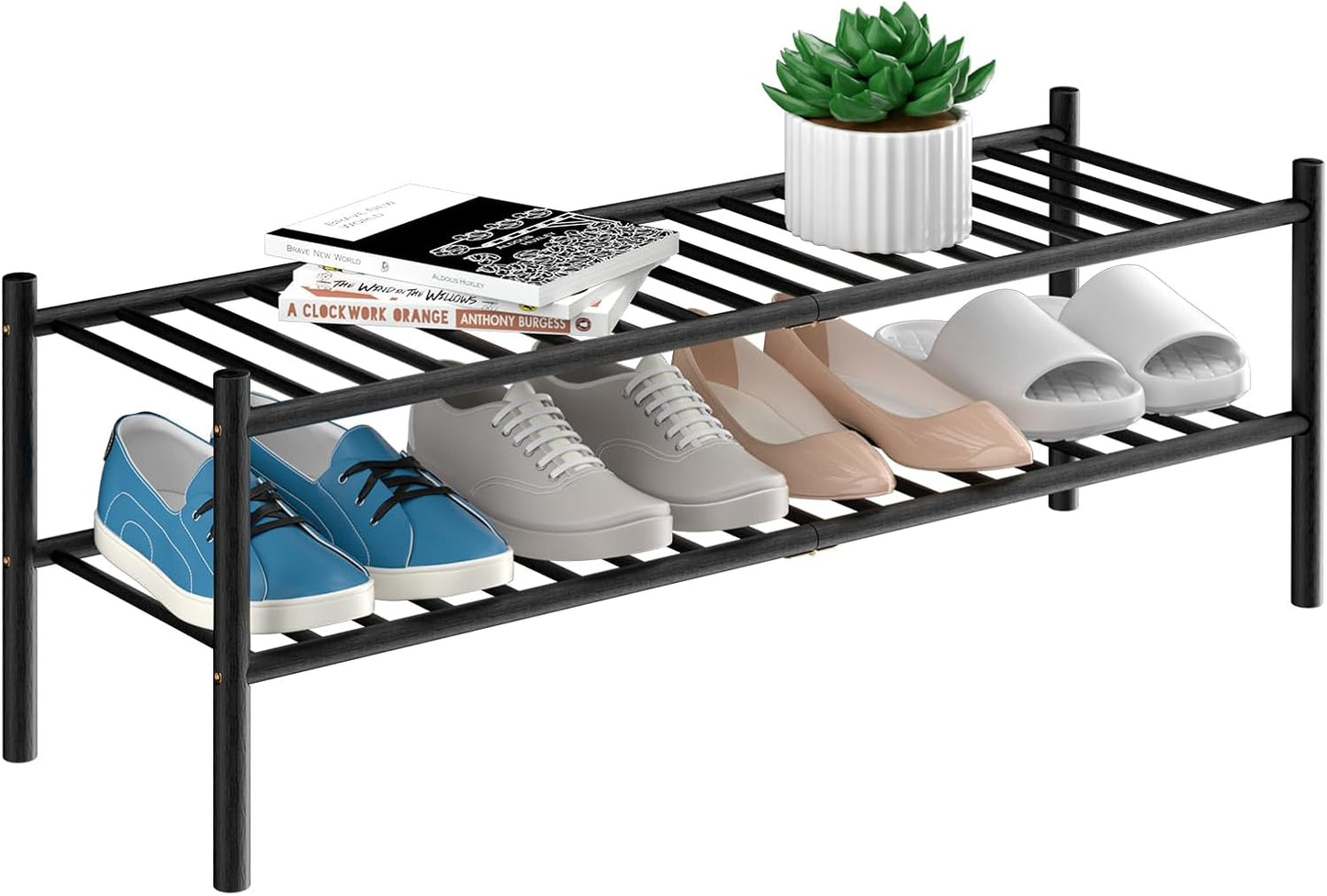 2-Tier Bamboo Long Shoe Rack for Stylish Entryway Storage