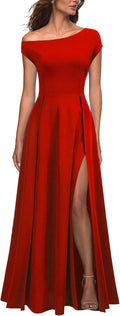 MUSHARE Women's One Shoulder Formal Dress - Elegant Split Maxi