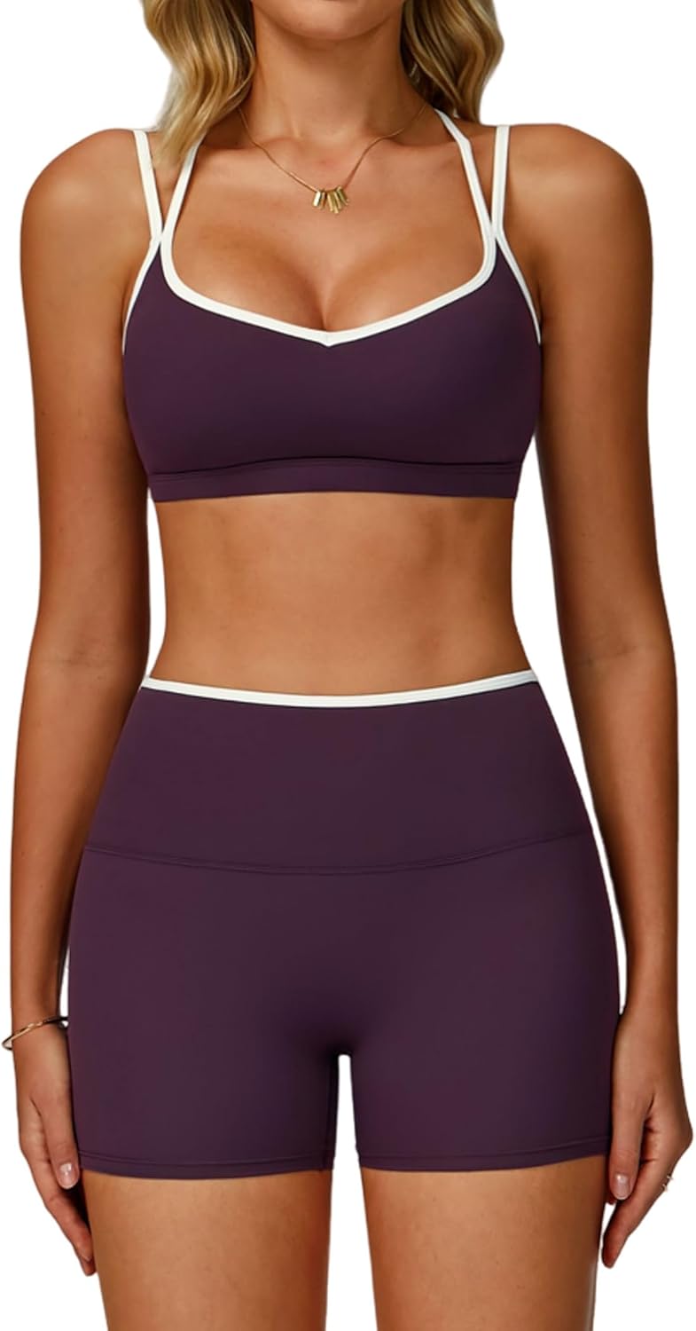 Two Piece Workout Sets for Women with High Waist Scrunch Shorts