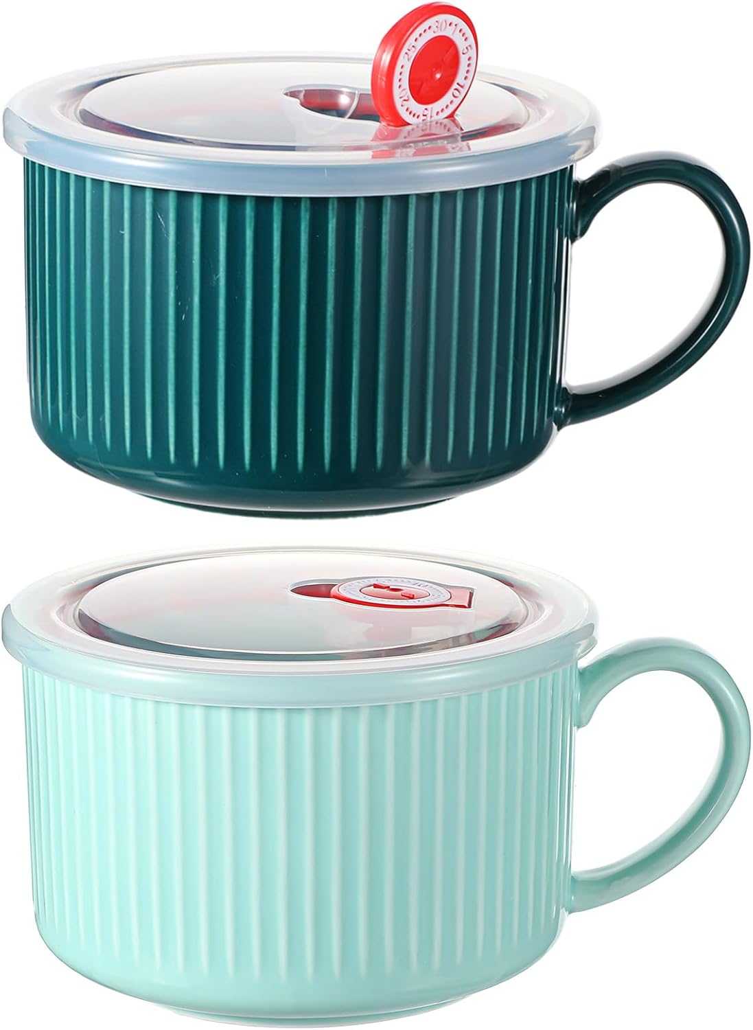 Colorful Ceramic Soup Bowl Set - Microwave Safe with Lid