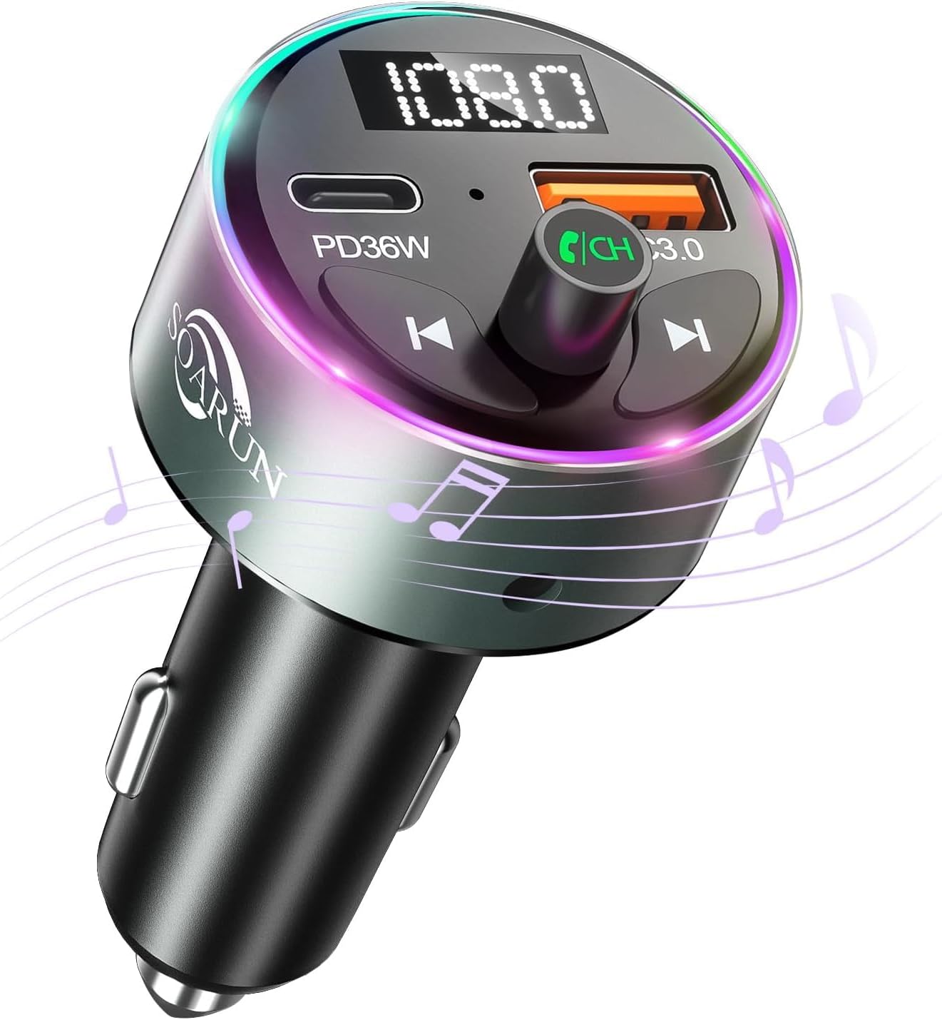SOARUN Bluetooth 5.3 FM Transmitter - Fast Charger, Wireless Radio, Hands-Free Calling
