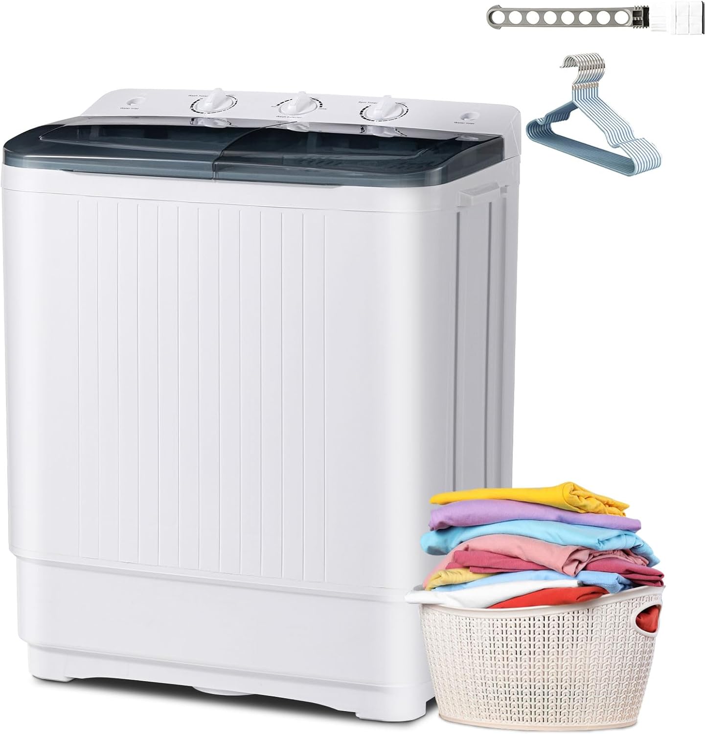 Portable Mini Twin Tub Washing Machine with Drying Rack & Hangers