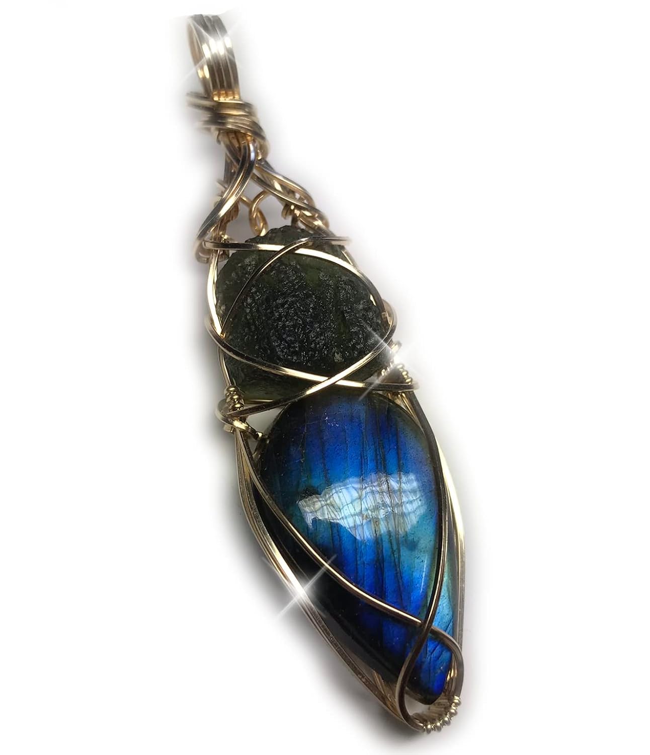 Genuine Moldavite Labradorite Pendant Necklace for Healing