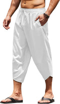 COOFANDY Men's Linen Harem Capri Pants - Lightweight Casual Comfort