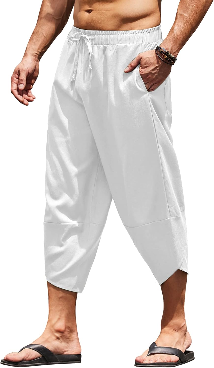COOFANDY Men's Linen Harem Capri Pants for Casual Comfort