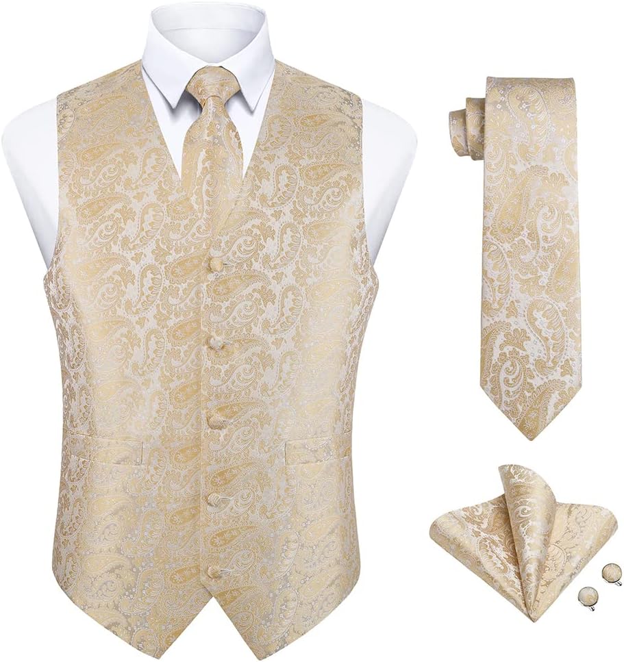 Enlision Suit Vest for Men Formal Paisley Dress Set with Tie
