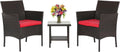 FDW 3 Piece Bistro Conversation Set Patio Brown Wicker Chairs - Cozy