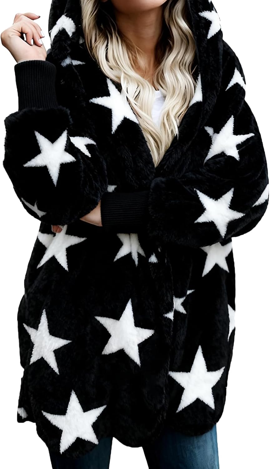 Zilcremo Women Hooded Cardigan Fuzzy Jacket for Winter Wear