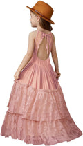Girls Lace Back Full-Length Tulle Flower Girl Dress - Backless Tiered
