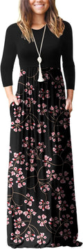 Women Long Sleeve Casual Round Neck Maxi Dress - Comfortable
