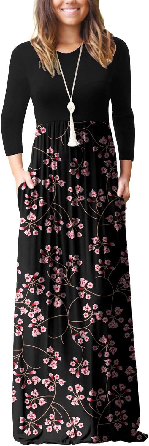 GRECERELLE Women Long Sleeve Casual Maxi Dress with Pockets