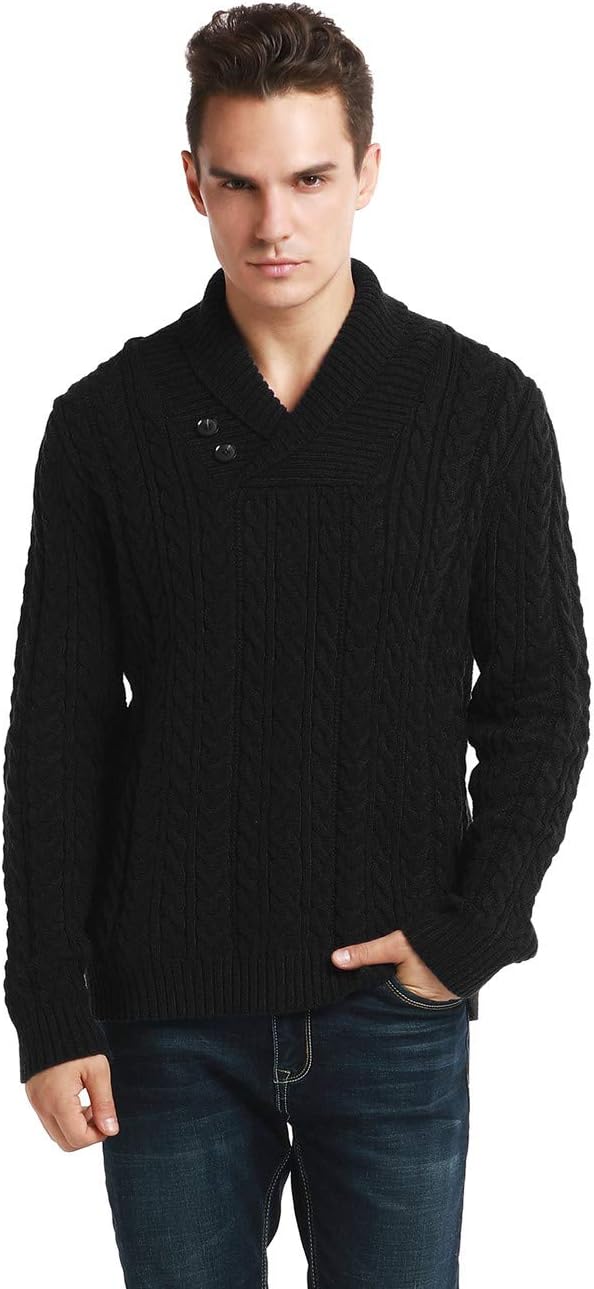Lynz Pure Men's Shawl Collar Cable Knit Pullover Sweater