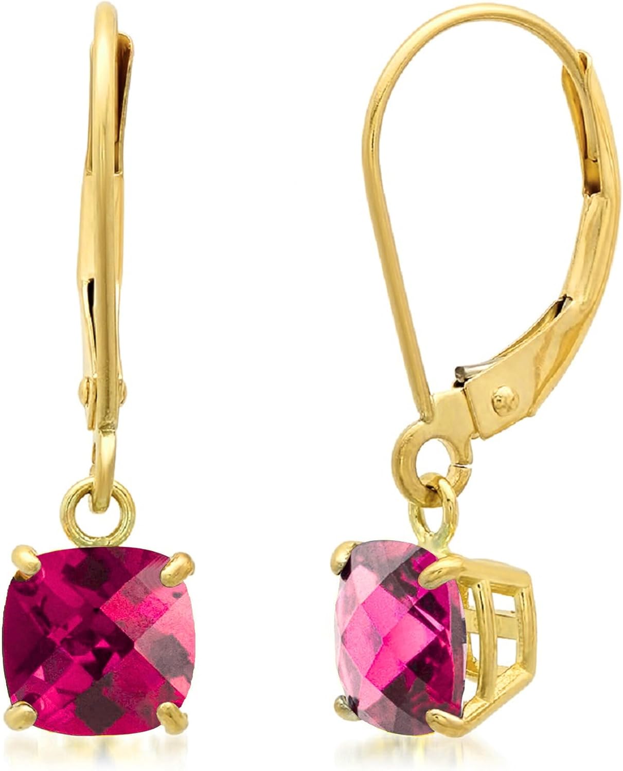 Solid 10K Gold Cushion Cut Dangle Gemstone Earrings for Women