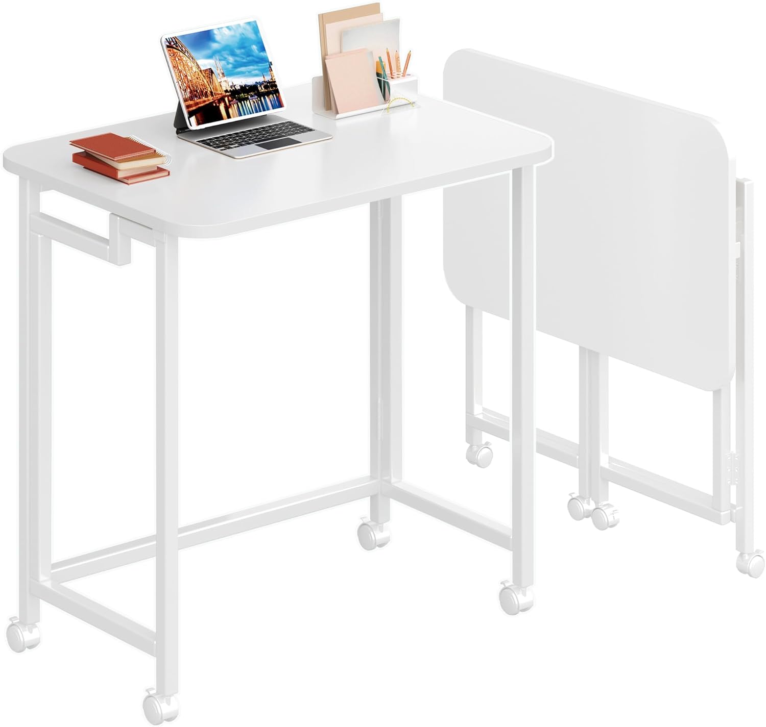 4NM 23.6 in Mobile Small Rolling Computer Desk for Compact Spaces