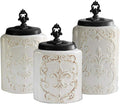 Fleur de Lis White Canister Set 3-Piece - Elegant Airtight Storage