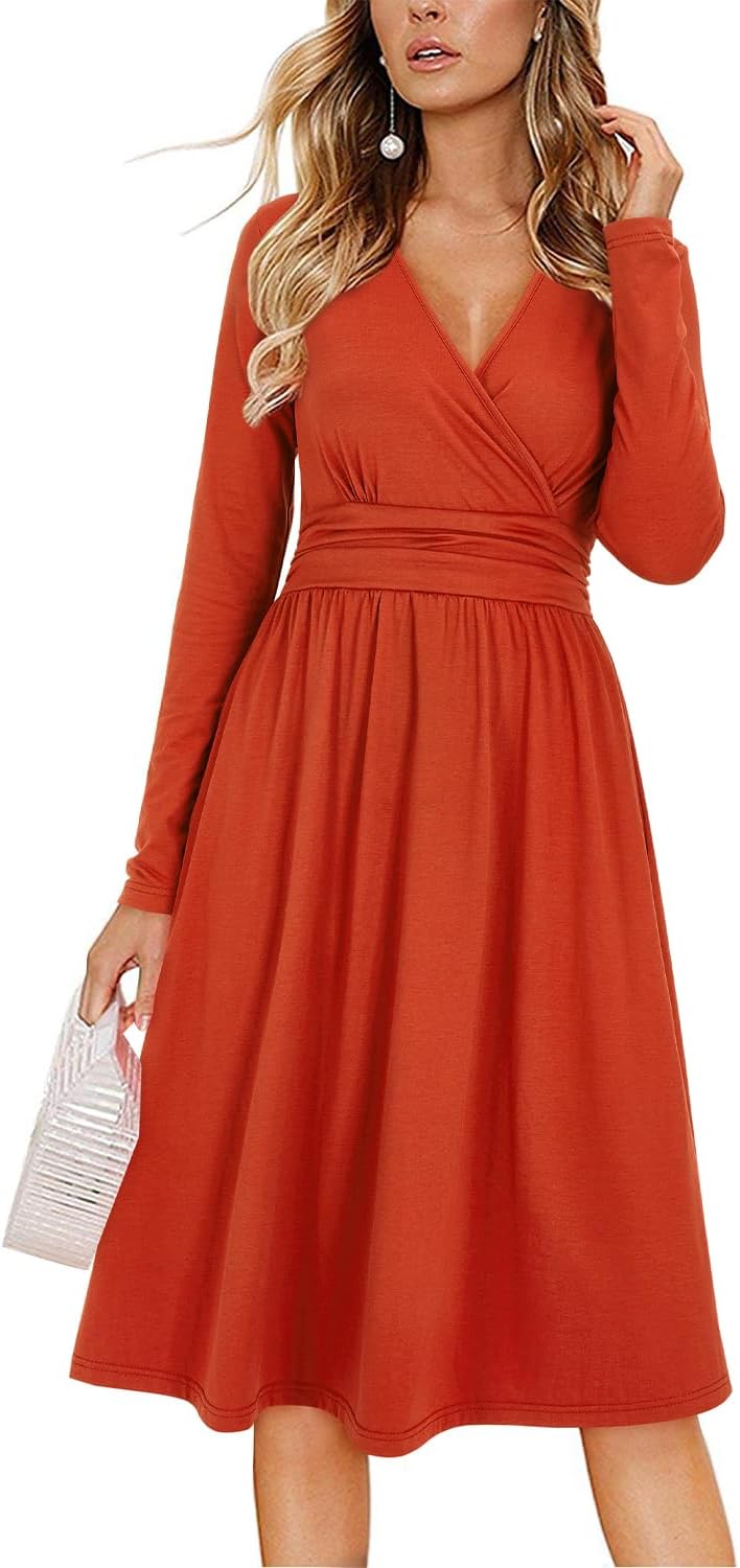 OUGES Women's Fall Long Sleeve Dress with Pockets for Weddings