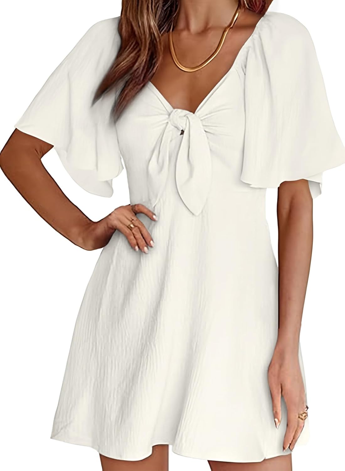 Dokotoo Womens Dresses Deep V Neck Elegant Bow Tie Mini Dress