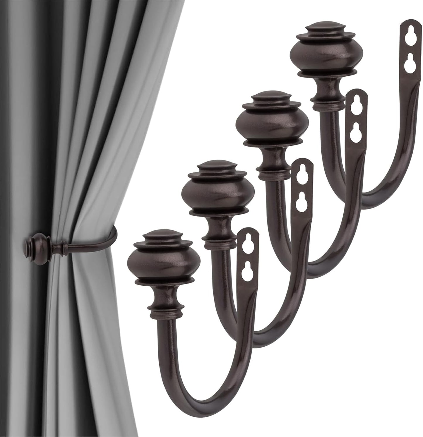 U-Shaped Curtain Holdbacks 4 Pack - Securely Mount Drapery Easily