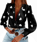 Women's Business Casual Chiffon Long Sleeve Button Down Blouse - V