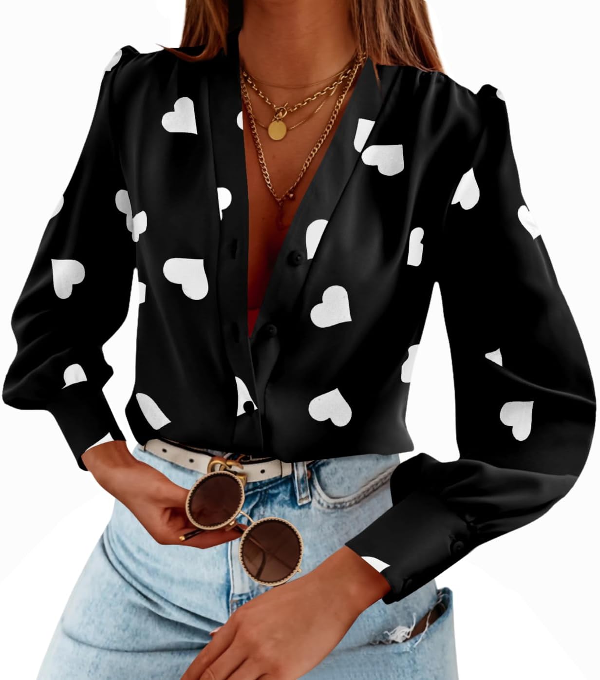 Women's Business Casual Tops Long Sleeve V Neck Chiffon Blouses