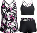Holipick 3 Piece Tankini Swimsuit Set - Tummy Control Blue Leaf Sets