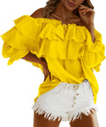 Off Shoulder Ruffle Long Sleeve Blouse - Flattering Summer Layered Top