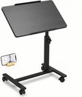 OverBed Table with Wheels Adjustable Height Bedside Table - Black
