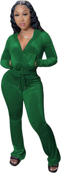 velour tracksuit womens 2 piece set - retro crop zip jacket & flared