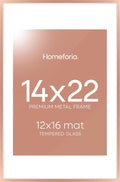 14x22 Picture Frame Rose Gold with 12x16 Mat - Sleek Gallery Look