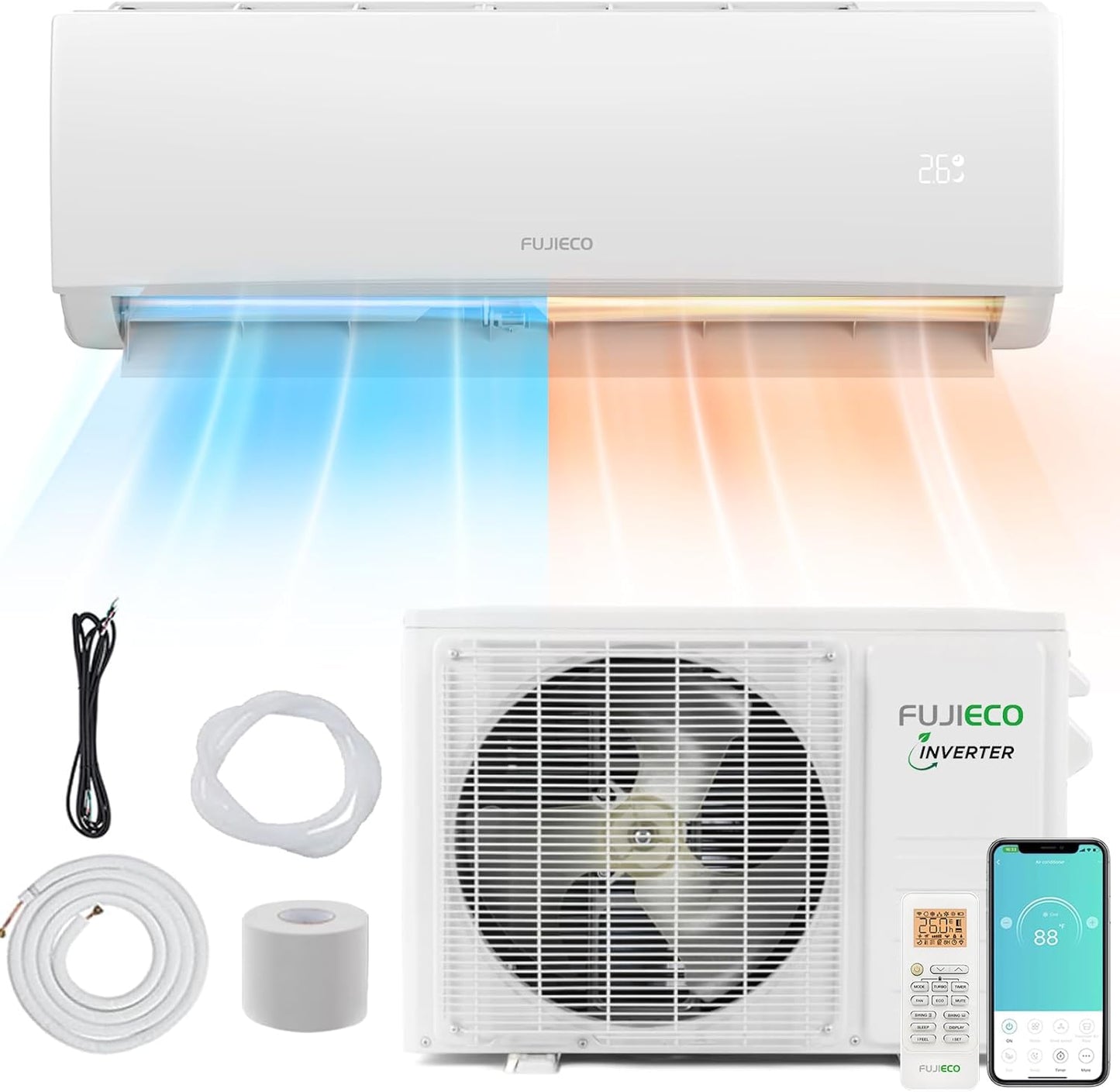 FUJIECO Mini Split AC: Wifi Enabled, Efficient Heating & Cooling, 9000 BTU