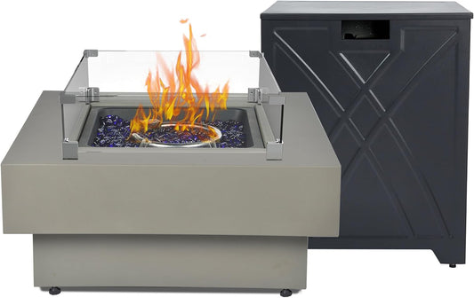 32.5-inch Outdoor Gas Fire Pit with Cover & Wind Glass Shield