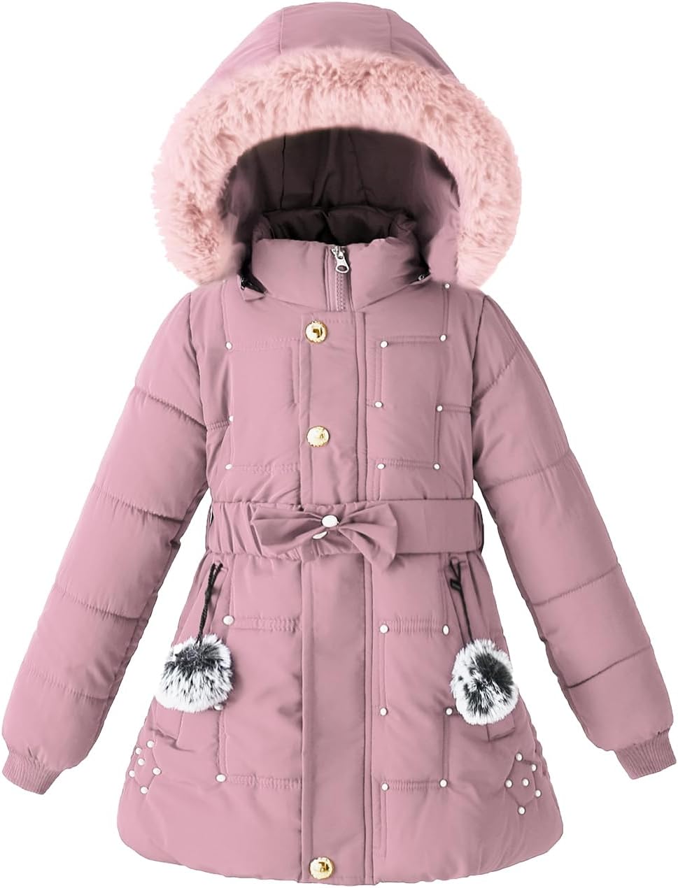 Girls Winter Dress Coats Faux Fur Hooded Fleece Jackets