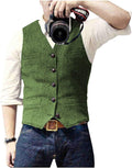 Mens Tweed Vest Waistcoat V Neck Wool Herringbone - Retro Fit