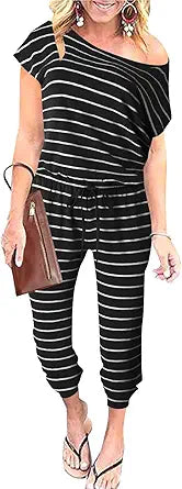 ANRABESS Women's Loose Summer Casual Off Shoulder Jumpsuit